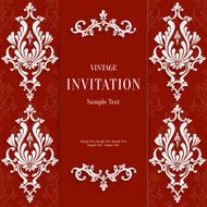 Vector Red Christmas Vintage Invitation Card with 3d Floral Pattern N2