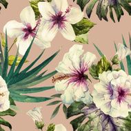 Watercolor hibiscus patterns N5