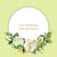 Vector round frame of white rose and other Watercolor wreath