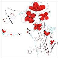 Abstract red floral doodle greeting card