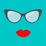 Women glasses and red lips set Fashion background Flat design N2
