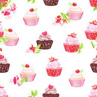 Chocolate strawberry cupcakes seamless vector print