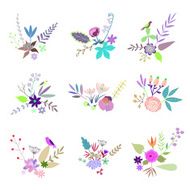 Hand Drawn vintage floral elements Set of flowers