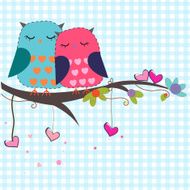 Lovers owls with hearts vector background