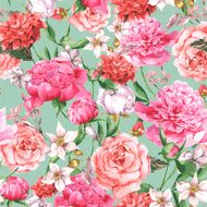 Summer Seamless Watercolor Pattern with Pink Peonies and Roses on N2