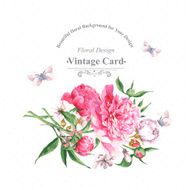 Vintage Watercolor Greeting Card with Blooming Flowers and Butterflies N2