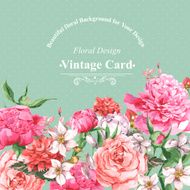 Vintage Watercolor Greeting Card with Blooming Flowers Roses Wildflowers and N4