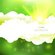 Summer green colors cloudy sky with sun illustration