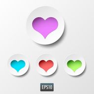 White paper heart icons with inside light on white background