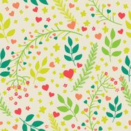 Seamless pattern with hearts and herbs
