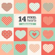 Collection of pixel hearts with different patterns