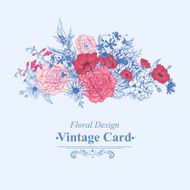 Gentle Retro Summer Floral Greeting Card Vintage Bouquet Vector illustration N11