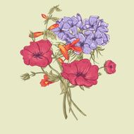 Gentle Retro Summer Floral Greeting Card Vintage Bouquet Vector illustration N12