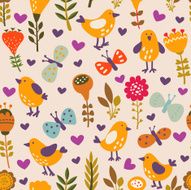 Cute seamless pattern with chicks and flowers