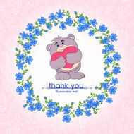 Vintage card with Teddy-bear floral circle and text