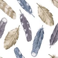 Watercolor feathers seamless pattern N4