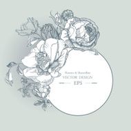 hand drawn vintage floral background with round frame