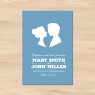 Vector wedding invitation with profile silhouettes of man and wo N5