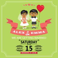 Wedding invitation with cartoon Indian baby bride and groom N2
