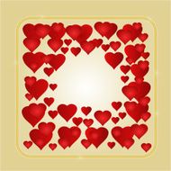 Frame red hearts gold background vector