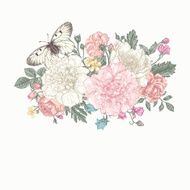 Card with a bouquet of flowers and butterfly N2
