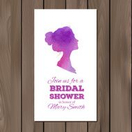 Bridal shower invitation with watercolor elements and profile silhouette of