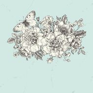 Card with a bouquet of flowers and butterfly N3