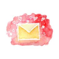 vector watercolor cartoon envelope with hearts