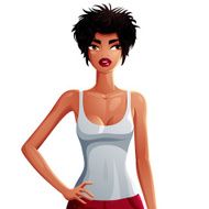 Sexy flirting woman holding her hand to side copy space N2