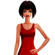 Beautiful tanned slender woman wearing an elegant emerald dress N2