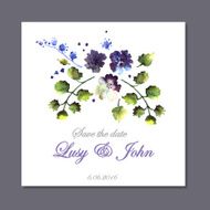 Wedding invitation with vintage watercolor blue flowers