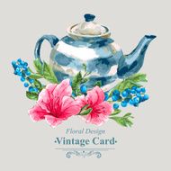 Vintage floral card with roses and wild flowers N15