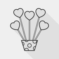heart flower flat icon with long shadow line