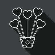 heart flower flat icon with long shadow line N2