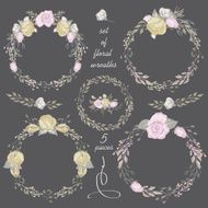 Set of 5 wreaths flowering plants on a gray background