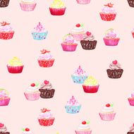 Delicate cupcakes watercolor seamless vector print