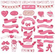 Mothers day pink decor set Hand drawing Ribbons lettering N2