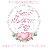 Watercolor pink roses pearls wreath Mothers day card