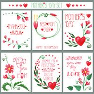 Watercolor red flowers card set Mothers day