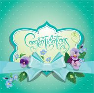 Holiday card flowers frame with blue bow for Birthday wedding