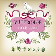 Watecolor Floral Set of Design Elements Including Rose Flowers N2