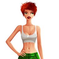 Attractive white-skin woman in a sportswear Colorful drawing of N2