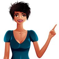 Beautiful tanned woman wearing an elegant blouse pointing finge N2