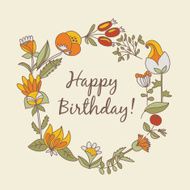 happy birthday greeting card circle floral frame N12