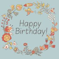 happy birthday greeting card circle floral frame N13