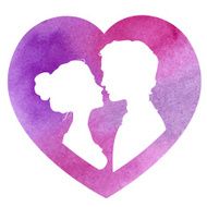 Profile silhouettes of man and woman watercolor vector illustra