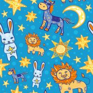 seamless vector pattern with animals and stars at night