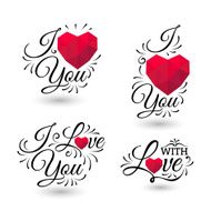 Stylized inscription I Love You with polygonal heart on white