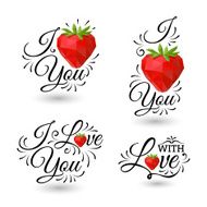 Stylized inscription I Love You with polygonal strawberry on white