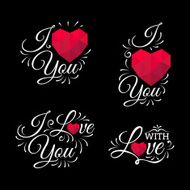 Stylized inscription I Love You with polygonal heart on black